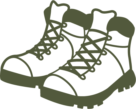 An illustration of olive green pair of hiking boots.