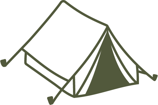 An olive green illustration of a tent on a transparent background