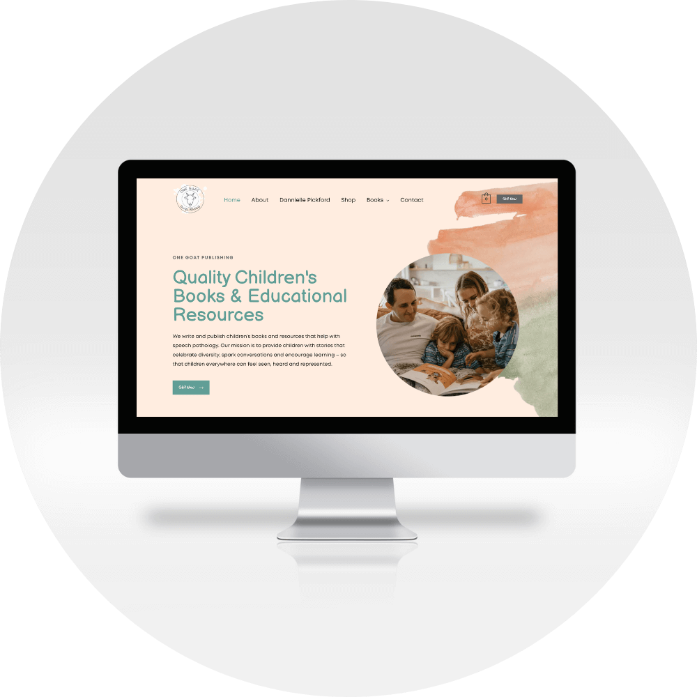 A computer screen displaying website design for children's books publishing company.