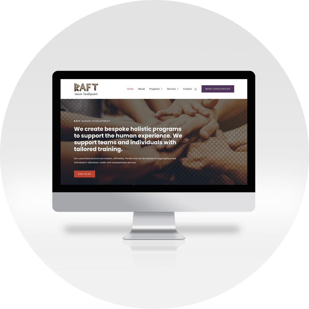 A computer screen displaying website design for a training organisation.