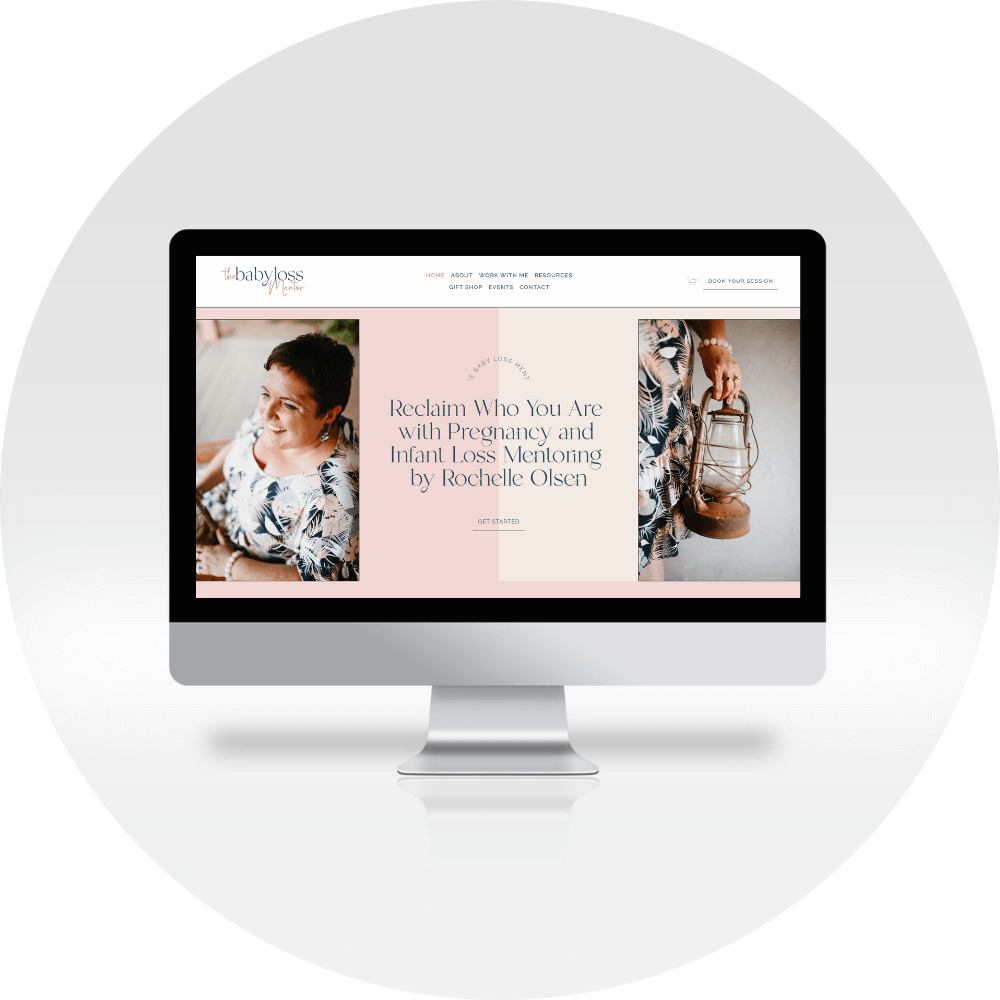 A computer screen displaying website design for a pregnancy and infant loss mentoring company.