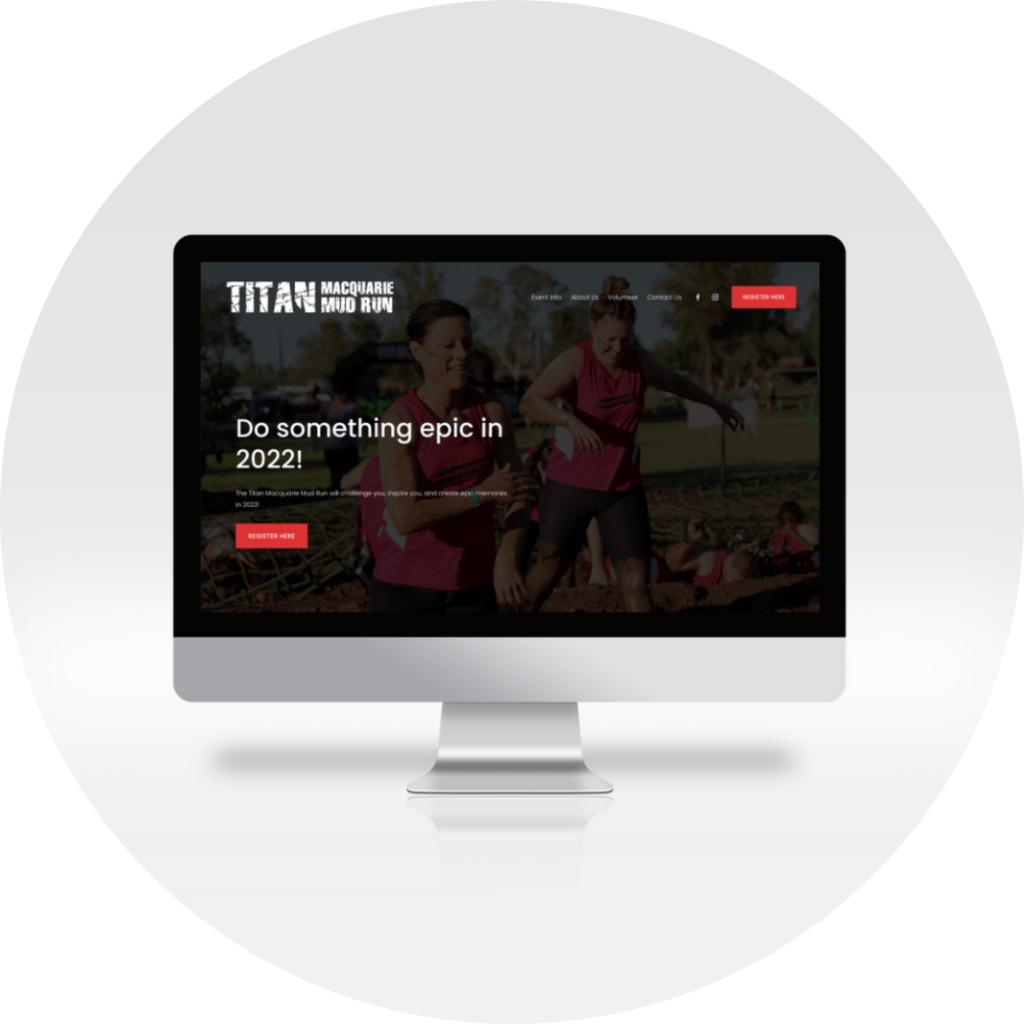 A computer screen displaying website design for a local mud run not for profit event.