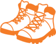 Illustration of orange hiking boots with detailed laces and soles.