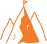 Abstract logo featuring an orange triangular design with intersecting lines.